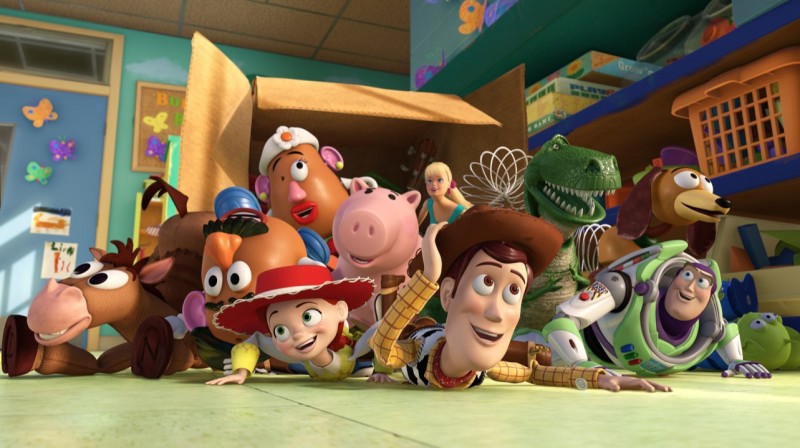 TOY STORY 3 (L-R) Bullseye, Mr. Potato Head, Mrs. Potato Head, Jessie, Hamm, Barbie, Woody, Rex, Slinky Dog, Buzz Lightyear,  Aliens   ©Disney/Pixar.  All Rights Reserved.
