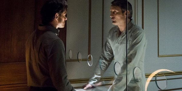 HANNIBAL -- "...and the Woman Clothed in the Sun" Episode 310 -- Pictured: (l-r) Hugh Dancy as Will Graham, Mads Mikkelsen as Hannibal Lecter -- (Photo by: Brooke Palmer/NBC)