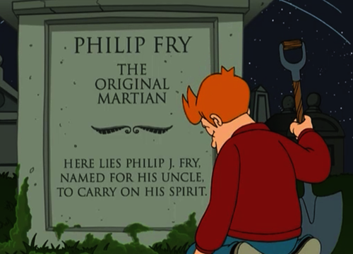 Fry realizes his brother Yancy named his son after him in the season three episode "The Luck of the Fryrish."