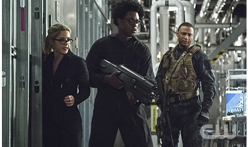 Arrow -- "Lost Souls" -- Image AR406A_0166b.jpg -- Pictured (L-R): Emily Bett Rickards as Felicity Smoak, Echo Kellum as Curtis Holt and David Ramsey as John Diggle -- Photo: Cate Cameron/ The CW -- © 2015 The CW Network, LLC. All Rights Reserved.