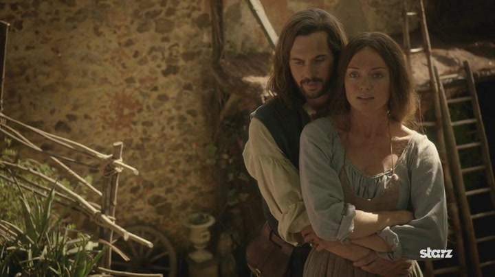 Leonardo (Tom Riley) and Lucrezia (Laura Haddock) are finally together in Leo's made-up world. Photo by Starz.