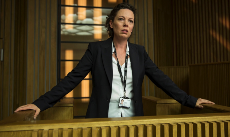 Ellie Miller (Olivia Colman) testifies as a witness at the murder trial of her husband Joe Miller. Photo by BBC America.