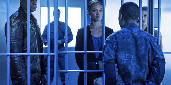 Arrow -- "A.W.O.L." -- Image AR411b_0207b.jpg -- Pictured (L-R): David Ramsey as John Diggle, Cynthia Addai-Robinson as Amanda Waller, Eugene Byrd as Andy Diggle and Audrey Marie Anderson as Lyla Michaels -- Photo: Liane Hentscher/ The CW -- © 2016 The CW Network, LLC. All Rights Reserved.