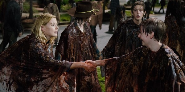 Chandler Riggs as Carl Grimes, Alexandra Breckenridge as Jessie Anderson, and Austin Abrams as Ron- The Walking Dead _ Season 6, Episode 9 - Photo Credit: Gene Page/AMC