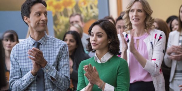 POWERLESS -- Pilot -- Pictured: (l-r) Danny Pudi as Teddy, Vanessa Hudgens as Emily, Christina Kirk as Jackie -- (Photo by: Chris Large/NBC)